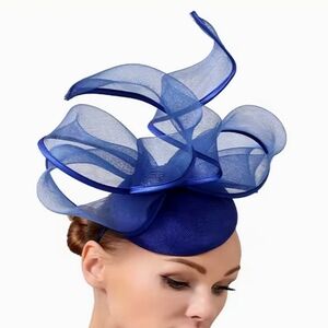 Beloved Millinery Navy High Sculpted Pillbox Ribbon Fascinator Hat Hatinator